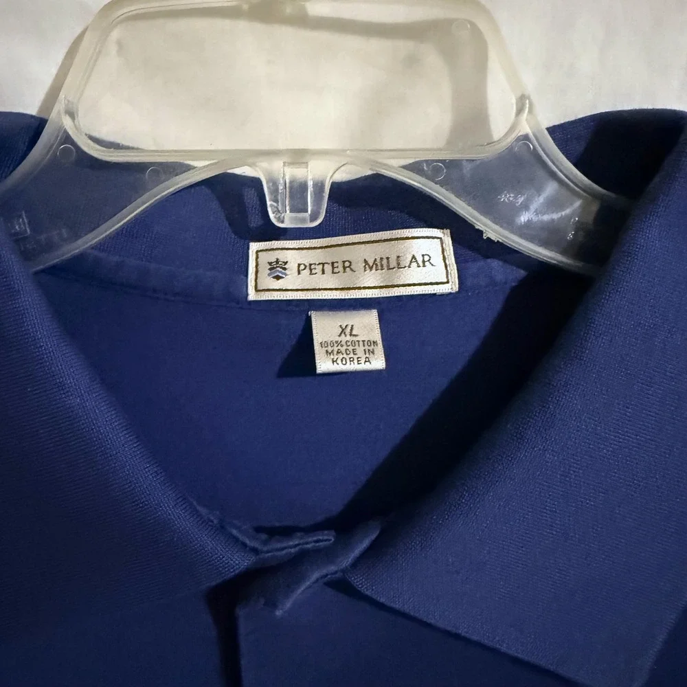 Peter Millar Polo Shirt Mens XL Blue Long Sleeve Cotton GS Logo Casual Golf